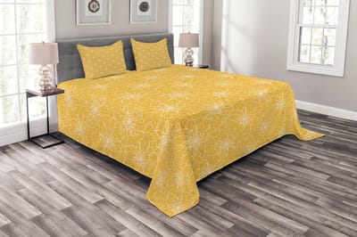 ABAKUHAUS Dahlia – Bedsprei-set 264x220 cm – Digitaal bedrukt Aarde Geel/Wit