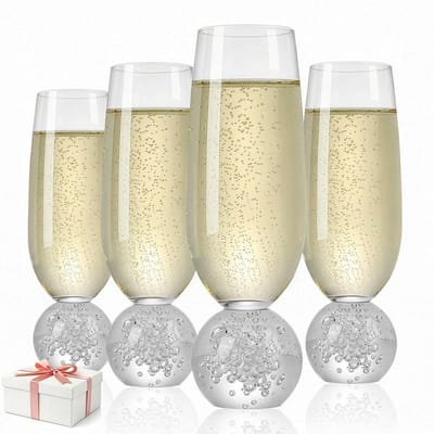 Dailygoods- Champagnefluiten set van 4 - Loodvrije Kristallen - Stabiele Balbasis - Modern Wijnglaswerk - Perfect voor Bruiloft/Feest - 226 ml Inhoud - Mousserend Wijnglas