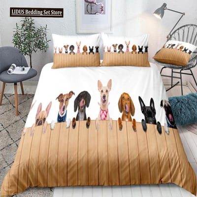 Honden Beddengoed Set Dieren Dekbedovertrek Set Voor Jongens Bord Bed Set Microvezel Dekbedovertrek Queen Witte Achtergrond Schattig Huisdier Bedovertrek 140x200cm 3pcs