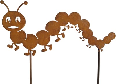 Tuinsteker Rups - Tuindecoratie Metaal - Buiten Versieren - Roestige Patina Afwerking - Bruin