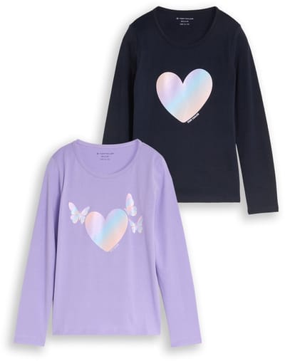 Tom Tailor - T-shirt met lange mouwen en print, set van 2 - Maat 92/98 - sweet purple