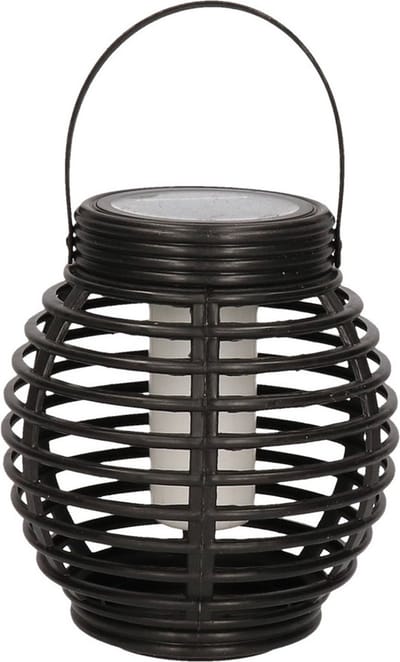 Anna's Collection Solar lantaarn - zwart - vlam effect - 15 cm - zonne-energie tuinlantaarn - tuinverlichting