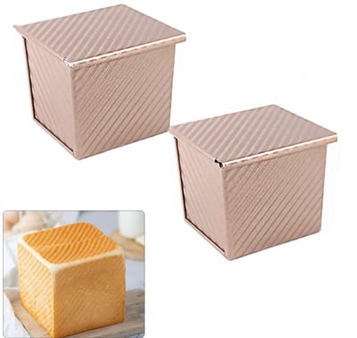 2-stuks broodbakvorm - Toastvorm - Toastdoos - Broodbakvorm van koolstofstaal - Vierkante broodbakvorm - Broodvorm - Gemakkelijk uit de vorm te halen - Met deksel - 13,5 * 12 * 11 cm - Bakgereedschap - Geschikt voor toast, sandwiches, brood - Goud