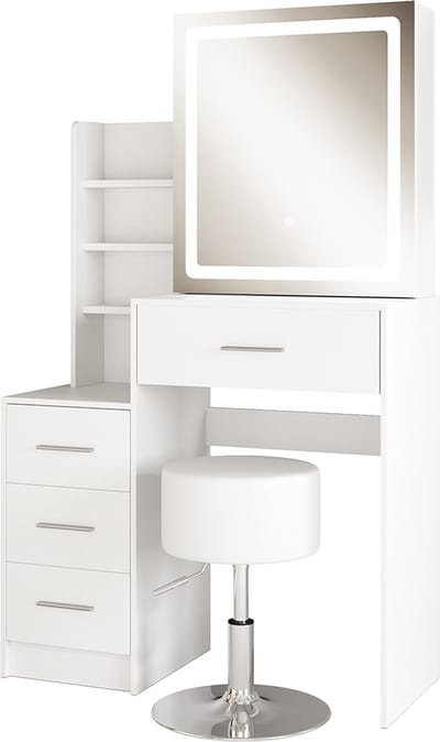 Vicco Lisca Kaptafel – 80 cm met LED-spiegel en kruk Wit