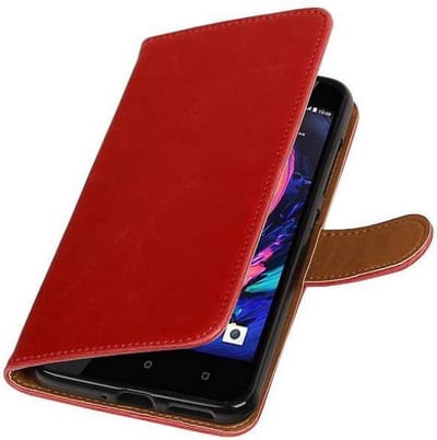 Zakelijke Book Case Telefoonhoesje Geschikt voor de HTC Desire 10 Pro - Portemonnee Hoesje - Pasjeshouder Wallet Case - Rood