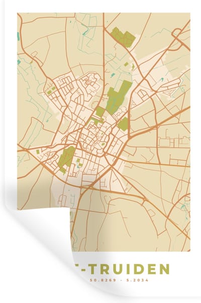 Muurstickers - Sticker Folie - Vintage - Plattegrond - Stadskaart - Sint-Truiden - Kaart - 20x30 cm - Plakfolie - Muurstickers Kinderkamer - Zelfklevend Behang - Zelfklevend behangpapier - Stickerfolie