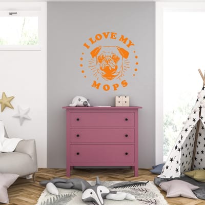 Muursticker - I Love My Mops - 40,6 x 40,6 - Oranje