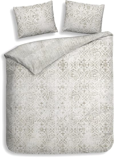 Heckettlane Dekbedovertrek Emeralda - Bedlinnen met Ornamenten print - 260x200-220 cm - Beige - Dekbedovertrek van 100% Katoen-Satijn