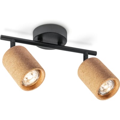 Vintage stijl Plafondspots - Natural - Metaal en Kurk Spotlights - 26 x 26 x 18.6cm - 2 GU10 fitting - Voor woonkamer en slaapkamer - Lichtbron