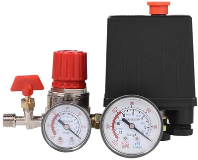 Luchtcompressor Ventiel met 2-G1/4 Aansluiting, G1/8 Drukmeter en Drukregelaar van Metaal en Kunststof voor Efficiënte Drukbeheersing