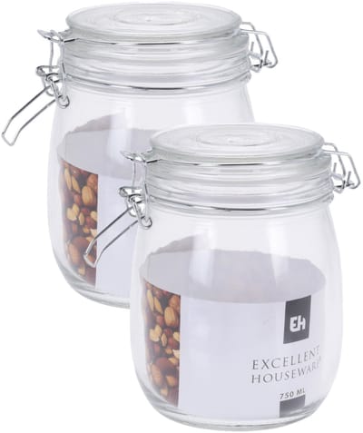 Excellent Houseware keuken voedsel opslagpotten - 3x stuks - 750 ML - met beugel sluiting - glas - weckpotten - inmaakpotten