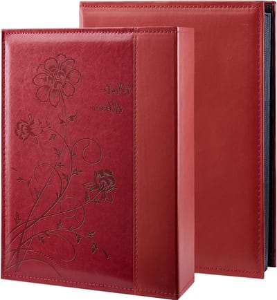Fotoalbum voor 300 foto's - Extra grote leren opbergcase voor bruiloften en familieherinneringen, geschikt voor 10x15 cm horizontale foto's (Rood)