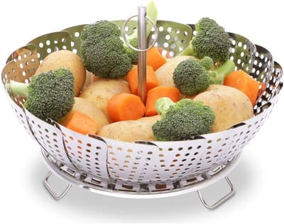 Stoominzet Pan - Stoommand Groenten - Gezond Koken - Verstelbare Diameter - 14-24 cm - Zilver