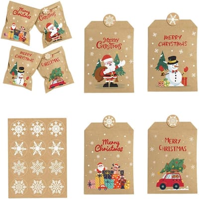 QTTVBTNA - Kerst Cadeauzakjes - Kraftpapier - Geschenkverpakking & Decoratie - Voor Kerstmis - Bruin - 12.6x15.5 cm - 24 Stuks