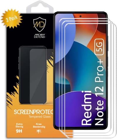 3-Pack MobyDefend Screenprotectors - Geschikt voor Xiaomi Redmi Note 12 Pro Plus 5G - Case-Friendly Screensavers - Gehard Glas