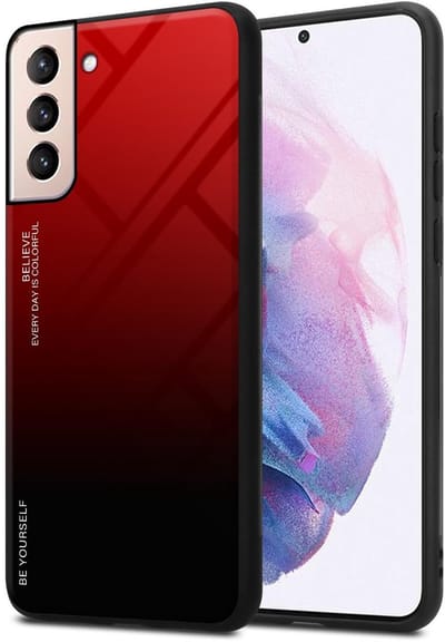 Cadorabo Hoesje geschikt voor Samsung Galaxy S21 PLUS in ROOD - ZWART - Tweekleurige beschermhoes van TPU-silicone Case Cover en achterzijde van gehard glas