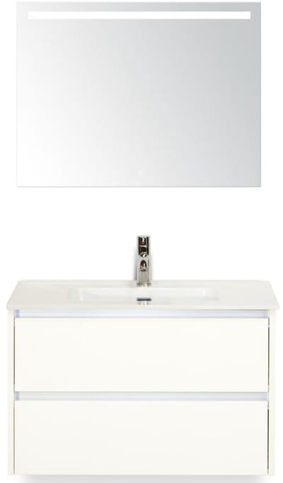 Dante Badmeubelset 80 cm - Wit Hoogglans - Keramische Wastafel Wit Cover met Sence Spiegel