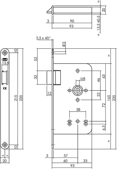 Insteekslot Deur - Loopslot Sluiting - Deur Beveiligen - Rechts Draaiend - 235x20mm - Geborsteld Staal
