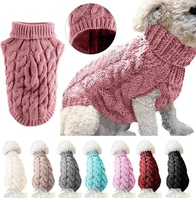 Turtleneck Gebreide Trui voor Honden en Katten - Warme Pullover voor Kleine en Middelgrote Huisdieren in Roze (S)