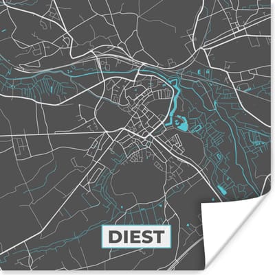 Poster Stadskaart – Grijs - Kaart – Diest – België – Plattegrond - 100x100 cm XXL