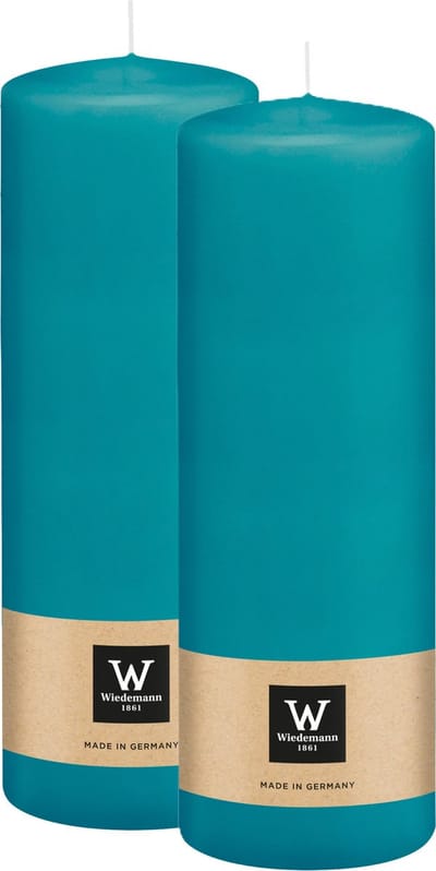 Wiedemann Cilinderkaars/stompkaars - 2x - turquoise blauw - 20 x 7 cm - 103 branduren - zuilkaarsen