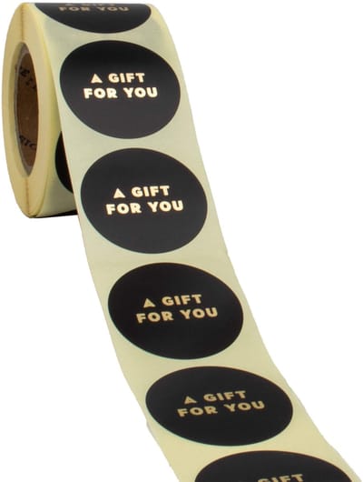 Cadeau stickers - 500 stuks 500x Sticker 'A gift for you' Zwart-Goud 40mm - Stickers volwassenen - Sluitstickers - Sluitzegel - Ronde stickers op rol