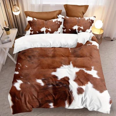 Bont Patroon Stiksel Print Rustieke Koeienhuid Stijl Beddengoed Set Zachte Comfortabele Dekbedovertrek Voor Slaapkamer Gastenkamer US Twin(172x218cm)