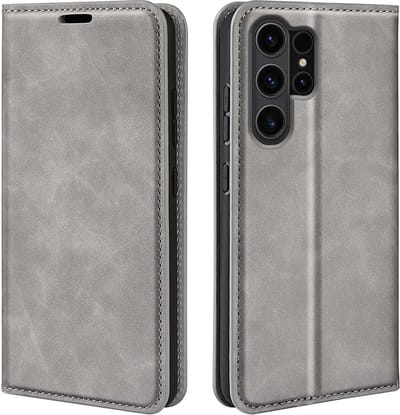 MobyDefend Hoesje - Geschikt voor Samsung Galaxy S24 Ultra - Luxe Wallet Bookcase (Magnetische Sluiting) - Grijs