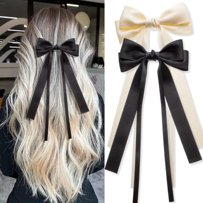 Grote haarstrikken - Lintstrikken dames - Dagelijkse styling - Delicaat lint ontwerp - 2 stuks - Beige zwart