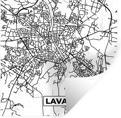 Muurstickers - Sticker Folie - Kaart - Laval - Stadskaart - Frankrijk - Plattegrond - Zwart wit - 100x100 cm - Plakfolie - Muurstickers Kinderkamer - Zelfklevend Behang XXL - Zelfklevend behangpapier - Stickerfolie