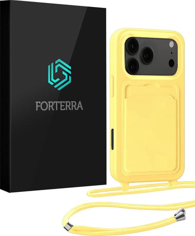Hoesje Geschikt voor iPhone 17 Pro Pashouder Case Siliconen Hoes Met Koord - Hoes Geschikt voor iPhone 17 Pro Met Telefoonkoord Hoesje Back Cover Met Pasjeshouder - Geel