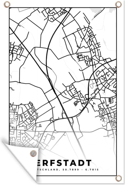 Muurdecoratie Stadskaart - Kaart - Plattegrond - Erfstadt - 120x180 cm - Tuinposter - Tuindoek