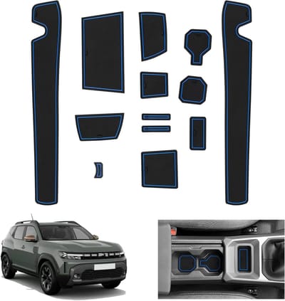 Non-Slip Rubber Mats voor Dacia Duster 3 - Voor Center Console, Cup Holder en Deur Seam - Blauw en Duurzaam