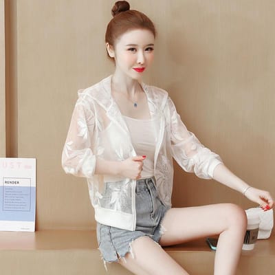Zomer Zonnebrandcrème Damesjas met Lange Mouwen Dun Alles-passend Zonnebrandkleding XL white