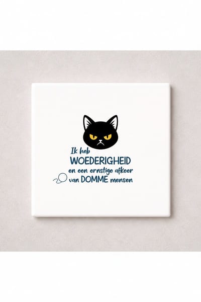Grappige “Ik Heb Woedendheid en een Ernstige Afkeer van Domme Mensen” Keramische Tegel – Chagrijnige Zwarte Kat Quote Tegel – Humor Wanddecoratie Cadeau