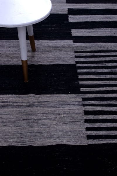 Zwart Tapijt Laagpolig Handgeweven Wollen Vloerkleed - Koho Afghan Modern Kelim 226x159 - 226x159cm- Modern - Woonkamer - Salon - Slaapkamer - Eetkamer