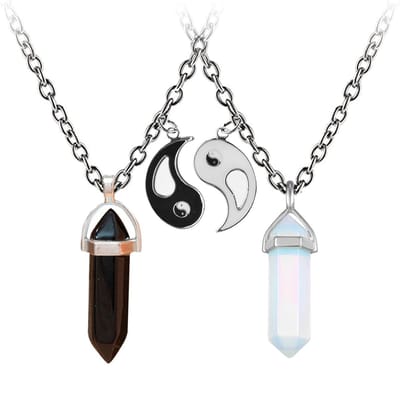 Bixorp Friends BFF Ketting voor 2 met Yin Yang & Kristallen Zwart/Wit - Zilverkleurig - Koppel Cadeau