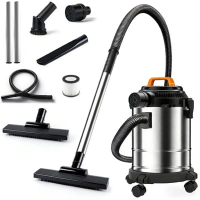 Fuegobird - Electric wet and dry vacuum cleaner - krachtig 2000W - Grote capaciteit 18 L - 4m cord - Blower connection - 7 accessoires - 1.6 m plastic hose - HEPA filterl - Bouwstofzuiger - RVS zuiger
