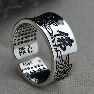 Bague en argent pur fait à la main rétro thaïlandais en forme de cœur pour hommes et femmes, anneau ouvert et réglable en forme de Lotus 9.5 white