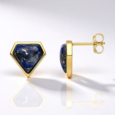 Cavill - Zilveren Oorbellen - 925 Sterling Zilver Verguld - Blauwe Lapis Lazuli Fancy Cabochon 6 5 ct - Driehoekig 12 mm - Luxe Sieraden
