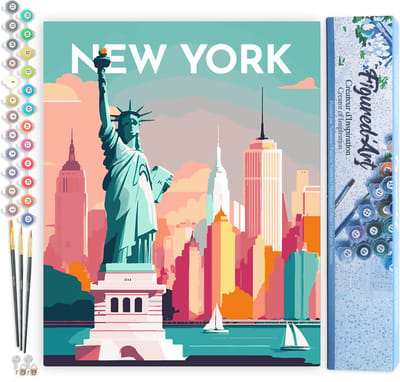 Figured'Art Schilderen op Nummer Volwassenen canvas Reisposter New York- Handwerk acrylverf Kit DIY Compleet - 40x50cm zonder frame