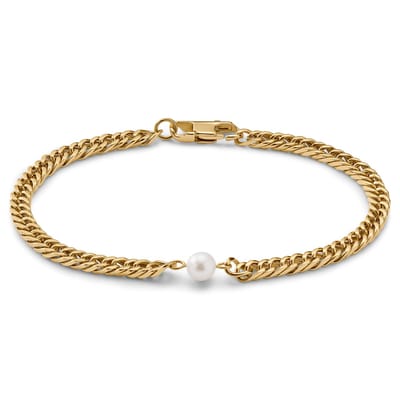 Ocata | Armband met Goudkleurige Cubaanse Schakels en Parels