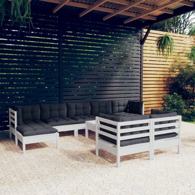 vidaXL - 10-delige - Loungeset - met - kussens - massief - grenenhout - wit