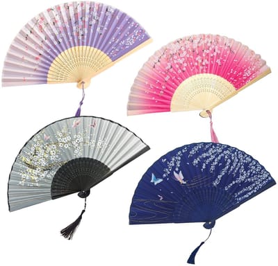 Allecto - Opvouwbare Handventilator - Zijde en Bamboe - Chinese Vintage Stijl - 4 Kleuren - Cosplay en Dansen - Geschenken voor Vrouwen