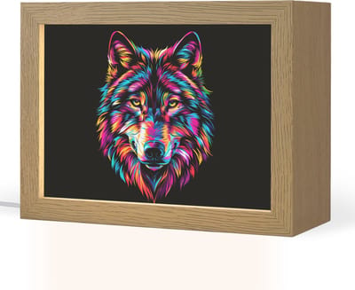 Nachtlampje 20x15 cm - Kinder lampje - Wolf - Kleurrijk - Zwart - Dieren - Neon - Tafellamp kinderkamer - Slaapkamer lamp - Bedlamp kinderen - Kinderlampje stopcontact - Wandlamp babykamer - Nachtlampjes