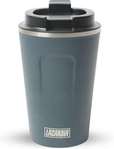 LaCardia Koffiebeker To Go - 380 ml thermosbeker en theebeker - RVS warmhoudbeker en reisbeker met deksel - Herbruikbare travel mug - Blauw