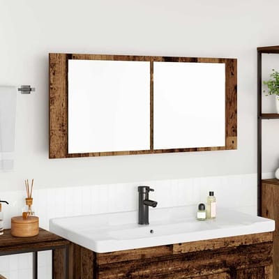 vidaXL - LED - Spiegelkast - Oudhout - 100 - x - 12 - x - 45 - cm - Bewerkt - hout