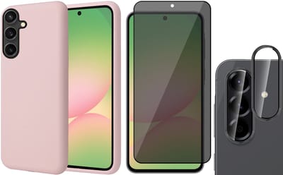 Hoesje geschikt voor Samsung Galaxy A56 / A36 - Privacy Screenprotector Volledig Dekkend Glas & Camera Protector - Mat Back Case Roze