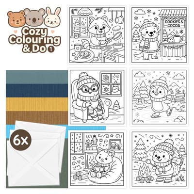 Kleurboek - Kleurkaarten - Findit Color - Cozy Colouring Cards Set - Winter Friends - is een complete kaartenset waarmee je eenvoudig je eigen handgemaakte kaarten maakt - Gratis verzonden - FITCCS10001