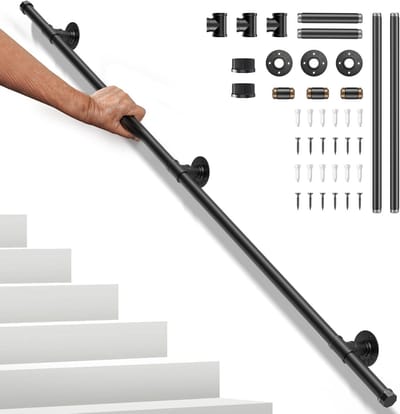2-delige 1.5m metalen leuning voor muurmontage, ideaal voor trappen, veilig voor kinderen, ouderen en gehandicapten